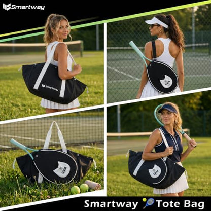 Smartway Pickleball Tote Bag for Women with Detachable Racket Sleeve - color: Black