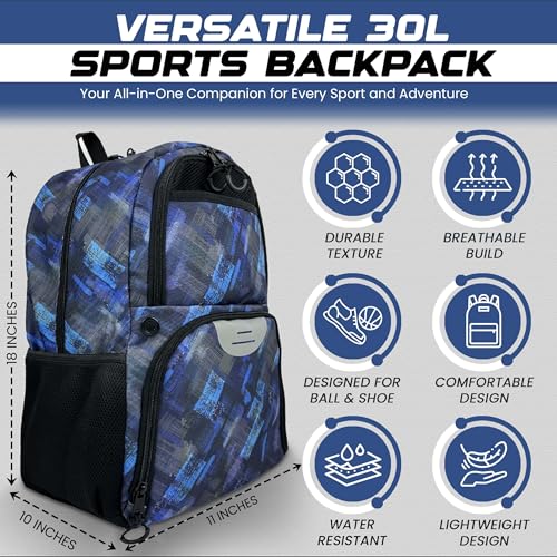 Soccer & Basketball Sports Bag with Ball Pump - Basketball Backpack with Separate Ball & Shoes Holder Compartment, Soccer Basketball Football & Volleyball Bag with Large Capacity - color: Blue