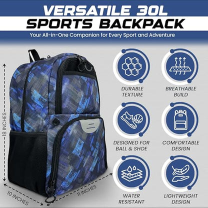 Soccer & Basketball Sports Bag with Ball Pump - Basketball Backpack with Separate Ball & Shoes Holder Compartment, Soccer Basketball Football & Volleyball Bag with Large Capacity - color: Blue