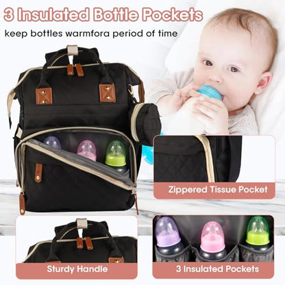 MosaiRudo Diaper Bag Backpack Baby Bag,Waterproof, Travel Diaper Bags with Pacifier Case for Baby Girl Boy Backpack for Women (Black) - color: Black