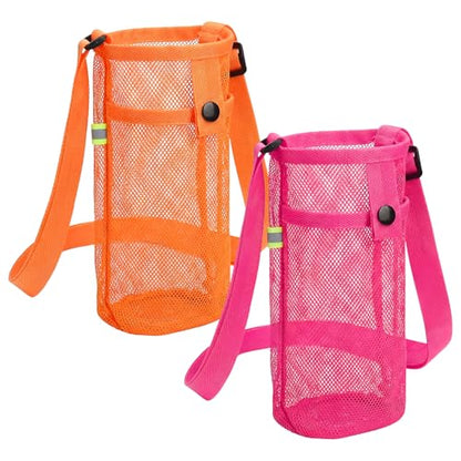 Aspire 2 PCS Water Bottle Holders with Adjustable Shoulder Strap, Water Bottle Carrier Bag with Pouch for Travel, Walking - color: Orange & Hot Pink