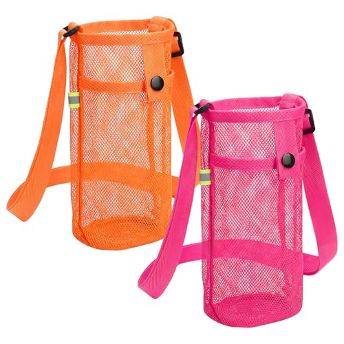 Aspire 2 PCS Water Bottle Holders with Adjustable Shoulder Strap, Water Bottle Carrier Bag with Pouch for Travel, Walking - color: Orange & Hot Pink