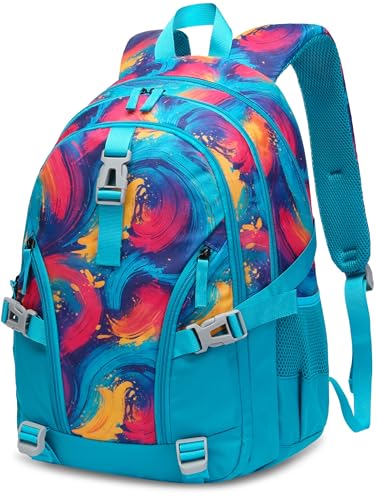 BLUEFAIRY High School Backpack for Girls Boys Middle School Bookbag for Kids Back to School Bag for College with Large Compartment Casual Daypack Mochilas para Niñas Adolescentes 18" Tie Dye Teal - color: Teal