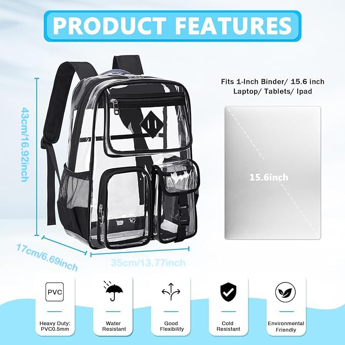 PIG PIG GIRL Clear Backpack for School,Heavy Duty PVC Transparent Bookbag for Girls Stadium Approved See Through Backpack - color: 2-black