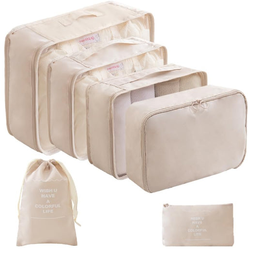 LANSKLBD 6/8 Set Packing Cubes for Suitcases Travel Luggage Packing Organizers,Travel Accessories Essentials Luggage Organizer with Shoe/Tioletry/Laundry Bag (Beige, 6 set) - color: Beige, size: 6 set