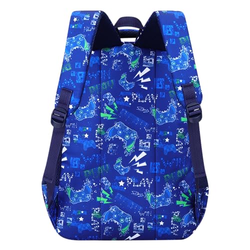 MYGOO Boys School Backpack Doubleday Gamer Blue Bookbag for Elementary Middle School Ages 5-12, 17 inch Large Capacity 24L Kids Student Travel Bags - color: Doubleday Gamer Blue