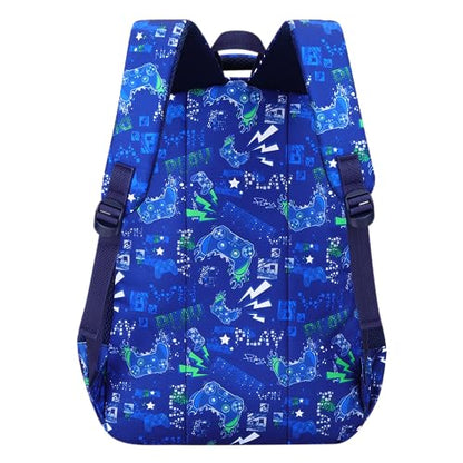 MYGOO Boys School Backpack Doubleday Gamer Blue Bookbag for Elementary Middle School Ages 5-12, 17 inch Large Capacity 24L Kids Student Travel Bags - color: Doubleday Gamer Blue