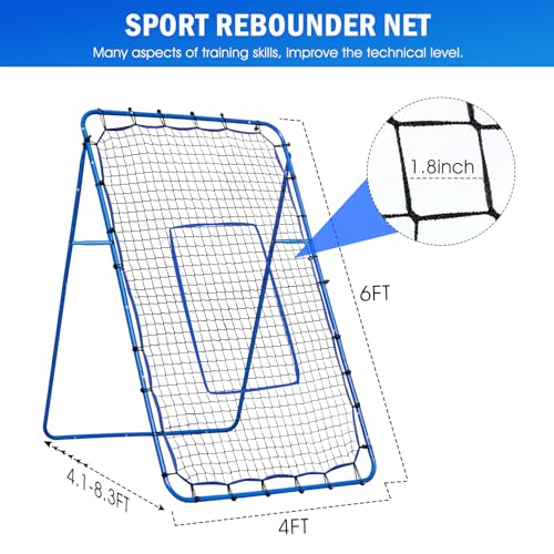 Volleyball Baseball Rebounder Net, Softball Rebounder Pitchback Net Quick Adjustments, Quick Adjustments Lacrosse Bounce Back Practice Equipment, Ideal for Outdoor Indoor and Backyard Training - size: 6FTx4FT, style: Multi-Sport Rebounder Net