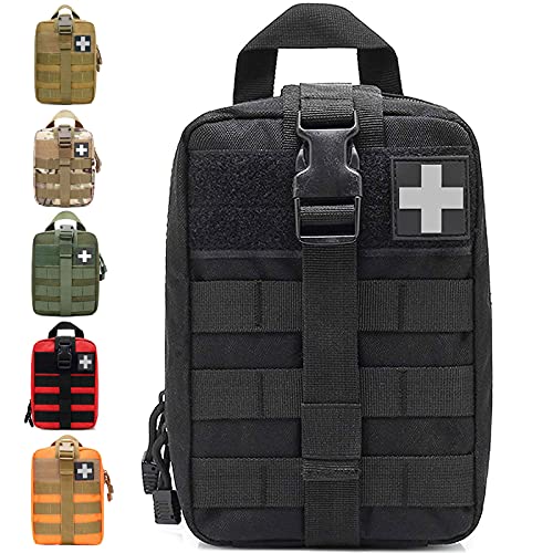 1000D Molle Ifak Pouch Rip Away, Tactical Tear Away Medical Pouch Empty, Military First Aid Pouch Bag Only for Camping Hiking Travel - color: Black