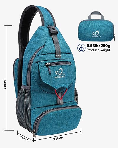 WATERFLY Packable Small Crossbody Sling Backpack Shoulder Chest Bag Daypack for Hiking Traveling - color: Cyan