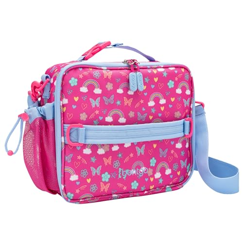Bentgo Kids Lunch Bag - Double-Insulated, Reusable Lunch Bag for Kids 3+ with Adjustable Strap; Holds Lunch Box/Water Bottle/Snacks; Easy-Clean, Water-Resistant & Pockets (Rainbows & Butterflies) - color: Rainbows & Butterflies