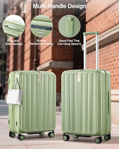 Hanke 24 Inch Expandable Luggage Top Opening Checked Bag Luggage Hard Shell Suitcases with Wheels Lightweight Travel Luggage Medium Suitcase with Lock for Woman Men-Bamboo Green - color: Bamboo Green, size: 24 Inch Expandable