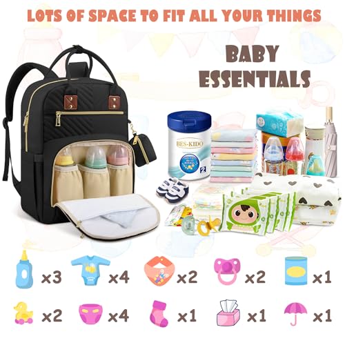 Tenot Baby Diaper Bag Backpack, Travel Diaper Bags for Baby Girl Boy Large Capacity Baby Bag Backpack for Women Black - color: Black