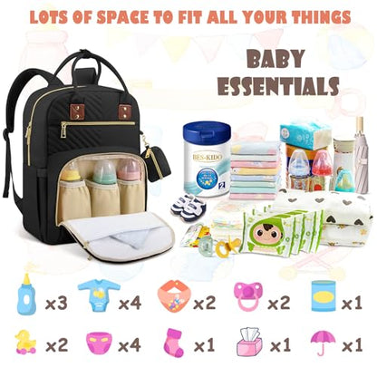 Tenot Baby Diaper Bag Backpack, Travel Diaper Bags for Baby Girl Boy Large Capacity Baby Bag Backpack for Women Black - color: Black