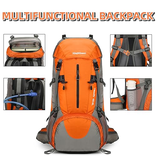 70L Camping Hiking Backpack with Rain Cover Waterproof Backpacking Backpack for Hiking Treeking Climbing Outdoor - color: Orange