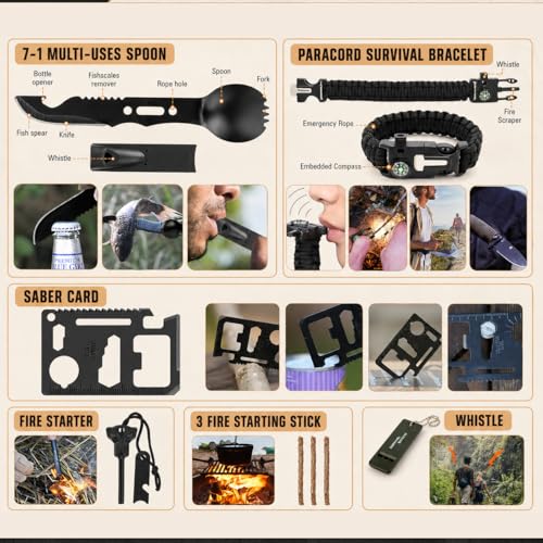 Survival Kit, 250Pcs Survival Gear First Aid Kit with Molle System Compatible Bag and Emergency Tent, Emergency Kit for Earthquake, Outdoor Adventure, Hiking, Hunting, Gifts for Men Women - color: D-Green