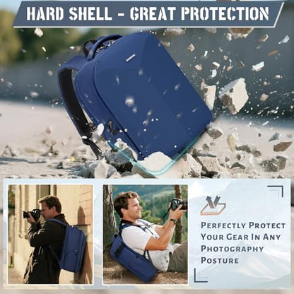 RAINSMORE Camera Backpack Hard Shell for DSLR/SLR Waterproof Camera Bag with Laptop Compartment 15.6 Inch Professional Camera Case with Rain Cover Photography Backpack Bag with Camera Lens Case Blue - color: Blue
