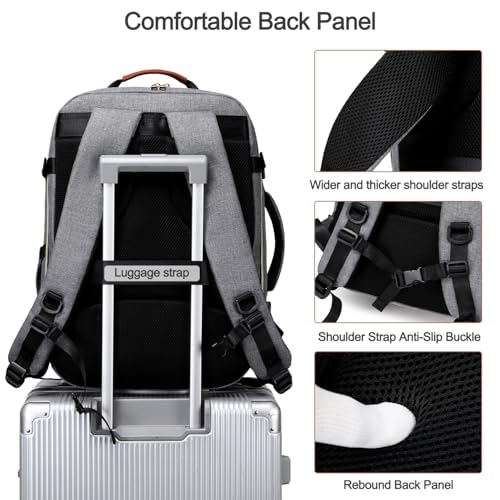 40L Travel Laptop Backpack for Women & Men, Airline Approved Carry On Luggage Overnight Bags, Waterproof Personal Item Bag, Weekender Essentials Backpacks Vacuum Backpack Gray - color: Gray