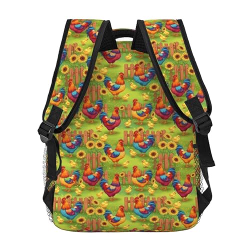 Casual Backpack Rooster Chicken Garden Flowers Painting, Lightweight Hiking Daypack with Water Bottle Holder for Travel - color: Pattern (271)