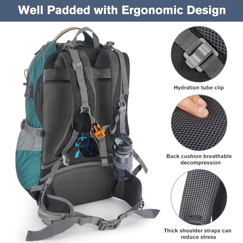 G4Free 50L Hiking Backpack Waterproof Daypack Outdoor Camping Climbing Backpack with Rain Cover for Men Women - color: Dark Green01