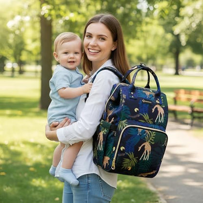 Diaper Bag Backpack, Animal Print Travel Nappy Bag with USB Charging Port Stroller Straps and Insulated Pocket For Women/Mum (Animal Print Pattern) - color: Blue