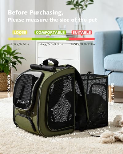 Pecute Expandable Cat Backpack Carrier, Large Space Cat Bubble Backpack, Breathable Cat Carrier, Shaded Dog Backpack Carrier for Travel, Hiking, Vet,12.6" L x 10.2" W x 16.5" H,Green - color: Green(Expandable)