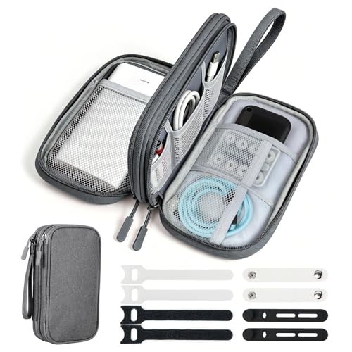 Travel Essentials Electronics Organizer, Double Layers Cable Organizer Bag for 3ft+ Cords, Waterproof Tech Pouch for Charger, Phone & Airplane Gadgets, Dark Gray - color: Dark Gray, size: Small