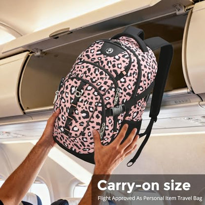 Swissdigital Laptop Backpack with USB Charging Port, Travel Backpack Fits 15.6 inches Computer, 31L Backpack for Women, Pink Leopard | SD803-102 - color: Pink Leopard