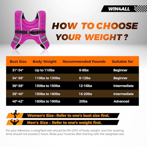 WIN4ALL Weighted Vest Woman, 6lb/8lb/12lb/16lb/20lb, Adjustable Women Weighted Vest for Walking, Strength Training, Running, Fitness, Muscle Building, Black - color: Pink, size: 20 LBS