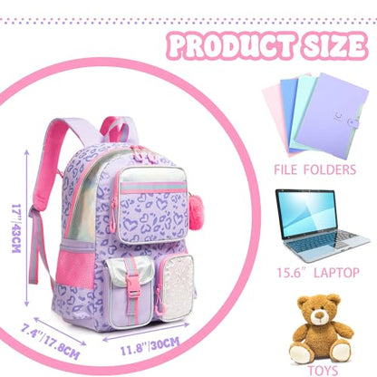 Meetbelify Backpack for School - Aesthetic Bookbag for Elementary to Teen Girls, Cute School Bag for Kids 8-10 - color: Purple