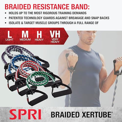 SPRI Braided Xertube Resistance Bands – Premium Exercise Band for Men & Women – Workout Equipment for Home Gym Fitness Training – Comfort Grip for Strength, Weights, and Resistance - style: LIGHT