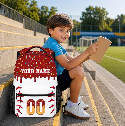 Personalized Baseball Drip Backpack for Kids Boys Girls, Blue Ice Cream Print Travel Bag, Multi Pocket Everyday Backpack (#5) - color: #5