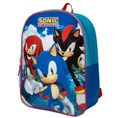 AI ACCESSORY INNOVATIONS Sonic The Hedgehog Kids Backpack, Sonic, Knuckles, Shadow 15" School Bag for Girls & Boys, Blue - color: Sega