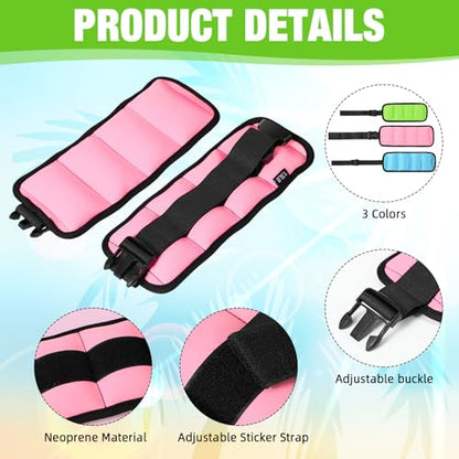 Arrowbash 3 Pairs Ankle Weights for Men Women 0.5lb/1lb/1.5lb Adjustable Swimming Ankle Wrist Weights Bands Set for Pool Aqua Cuffs Aerobics Fitness Jogging Walking Running Yoga - color: Pink Blue Green