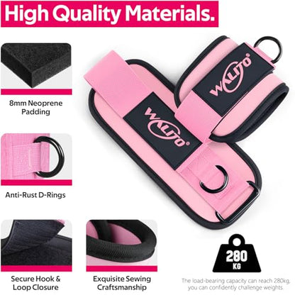 WALITO Ankle Resistance Bands with Cuffs, Exercise Bands for Legs and Butt, Booty Workout Equipment for Kickbacks and Hip Fitness Training - color: Pink