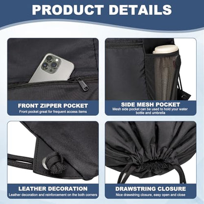HOLYLUCK Men & Women Outdoor Sport Gym Sack Waterproof Drawstring Backpack Bag (Standard with drawstring, Black) - color: Black, style: Standard With Drawstring