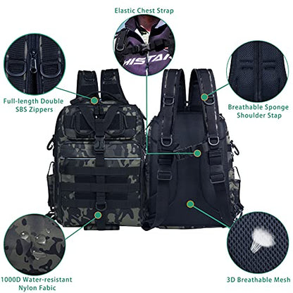 BLISSWILL Outdoor Tackle Bag - Large Water-Resistant Fishing Backpack - color: I：forest Camo, style: Large(16*12*6 Inch)