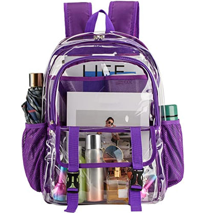 Clear Backpack, Large Clear Bag Stadium Heavy Duty PVC Transparent See Through Backpacks for Boys Girls, College, Work, Purple - color: Purple