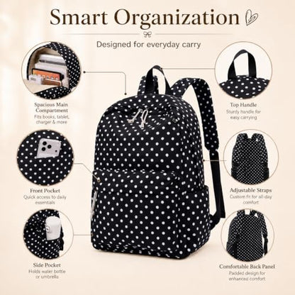 Bluboon School Backpack for Teen Girls Women Laptop Backpack College Bookbags Middle School Travel Work Commuter Back Pack (Black Podka dot) - color: Black Podka Dot