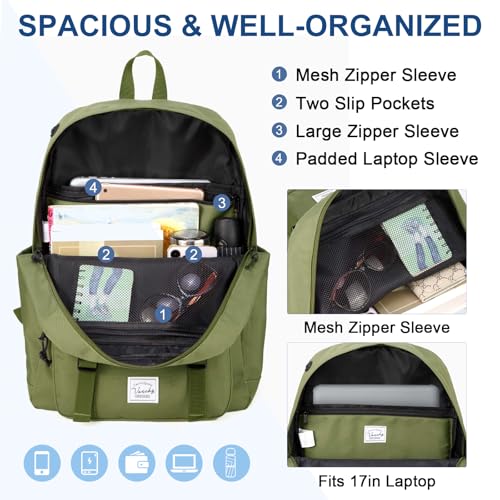 VASCHY Backpack for Men, Unisex Large Fashion Schoolbag Book bag Rucksack for High School/College/Work/Travel/Commuter Green - color: Dark Green