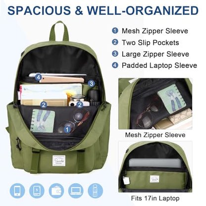 VASCHY Backpack for Men, Unisex Large Fashion Schoolbag Book bag Rucksack for High School/College/Work/Travel/Commuter Green - color: Dark Green