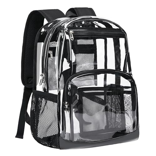 Vorspack Clear Backpack Heavy Duty - Large Transparent Bookbag for Adults, See Through Backpack for College, Work, Travel - Black - color: Black, size: Large