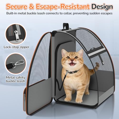 Cat Backpack Carrier Expandable for Outdoor - Foldable Cat Backpack with Breathable Mesh for Small Dog Puppy Kitten Up to 15 lbs - Soft Sided Pet Carrier for Travel Hiking Camping (Gray)