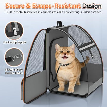 Cat Backpack Carrier Expandable for Outdoor - Foldable Cat Backpack with Breathable Mesh for Small Dog Puppy Kitten Up to 15 lbs - Soft Sided Pet Carrier for Travel Hiking Camping (Gray)