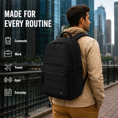 Reebok Backpack - Multipurpose Lightweight Carry On Everyday Laptop Gym Travel Commuter Backpack, Skyler Black - color: Skyler Black