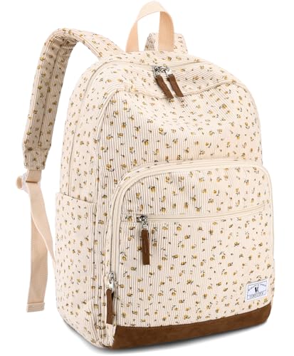 VX VONXURY Backpack for Girls Women, Cute Kids School Backpacks Lightweight Corduroy Aesthetic Backpack Casual Bookbag for College Teens Travel (Yellow Flower) - color: Yellow Flower