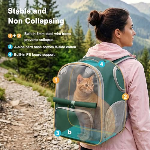 Cat Backpack Carrier Expandable,Pet Travel Backpack for Cats and Small Dogs, 1200D Waterproof Ventilated Mesh with Lockable Zippers, Foldable for Hiking Camping Vet, Up to 18 Lbs,(Green) - color: Green