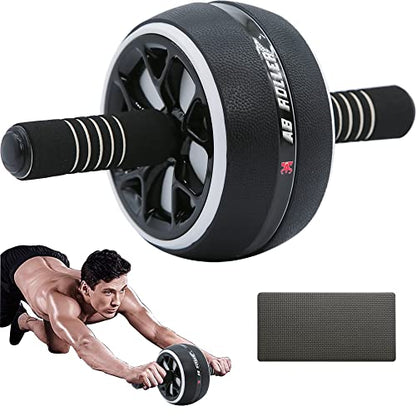 AB Wheel Roller, Exercise Abdominal Wheel Fitness for Gym & Home, Work-out Strength-Training Equipment with Knee Pad - color: Black