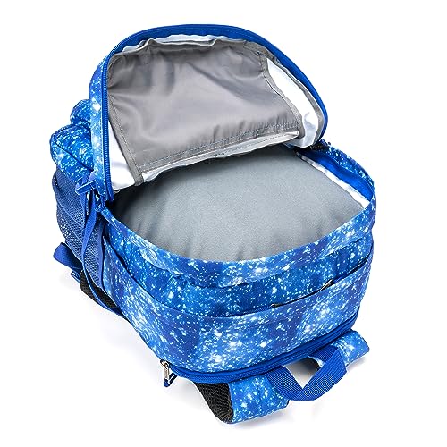K-Cliffs Classic Backpack Basic Student Campus Daypack Simple Travel Rucksack with Laptop Compartment Bottle Holder Padded Straps Printed Blue Navy Stardust Pattern - color: Navy Stardust