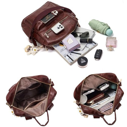 Soperwillton Women Backpack Purse Multipurpose Design Handbags Shoulder Bag PU Leather Travel bag Backpack Set 2pcs - color: Deepred